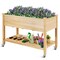 Raised Garden Bed Wood Elevated Planter Bed W/Lockable Wheels Shelf And Liner